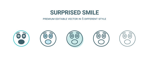 Canvas Print - surprised smile icon in 5 different style. Outline, filled, two color, thin surprised smile icon isolated on white background. Editable vector can be used web and mobile