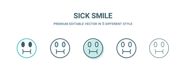 Wall Mural - sick smile icon in 5 different style. Outline, filled, two color, thin sick smile icon isolated on white background. Editable vector can be used web and mobile