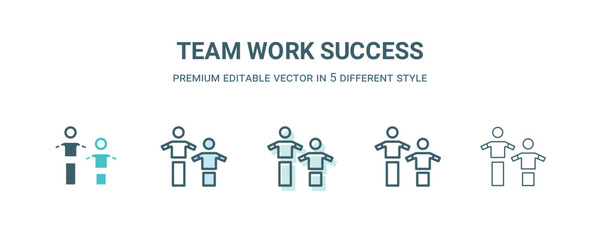 Sticker - team work success icon in 5 different style. Outline, filled, two color, thin team work success icon isolated on white background. Editable vector can be used web and mobile