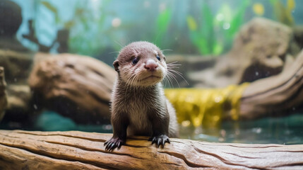 Wall Mural - otter on the rock