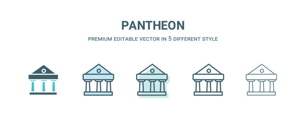 Wall Mural - pantheon icon in 5 different style. Outline, filled, two color, thin pantheon icon isolated on white background. Editable vector can be used web and mobile
