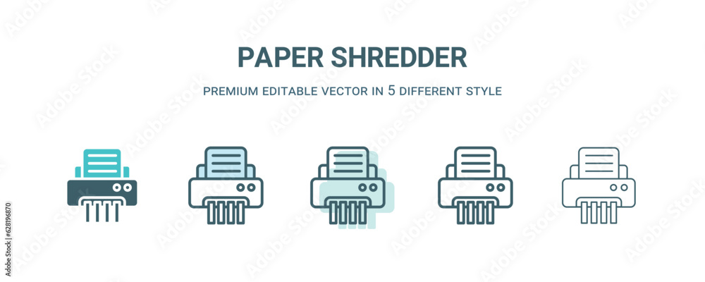 Shred Machine Coloring paper shredder icon in 5 different style. Outline, filled, two color ...