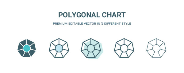 Canvas Print - polygonal chart icon in 5 different style. Outline, filled, two color, thin polygonal chart icon isolated on white background. Editable vector can be used web and mobile