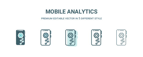 Wall Mural - mobile analytics icon in 5 different style. outline, filled, two color, thin mobile analytics icon i
