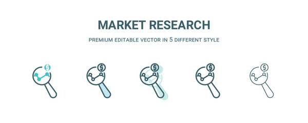 Wall Mural - market research icon in 5 different style. outline, filled, two color, thin market research icon iso