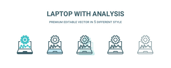 Wall Mural - laptop with analysis icon in 5 different style. outline, filled, two color, thin laptop with analysi