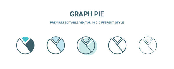 Canvas Print - graph pie icon in 5 different style. Outline, filled, two color, thin graph pie icon isolated on white background. Editable vector can be used web and mobile