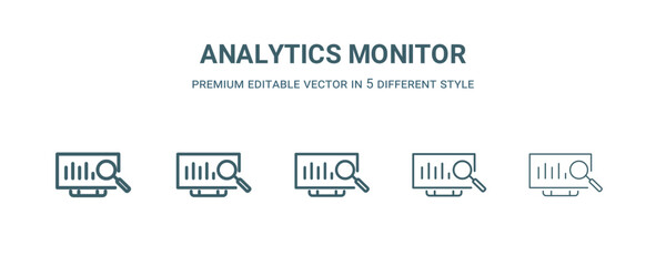 Wall Mural - analytics monitor icon in 5 different style. thin, light, regular, bold, black analytics monitor ico