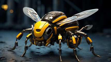 Wall Mural - bee cyborg on white background