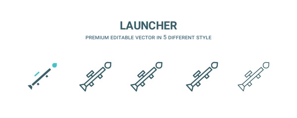 Poster - launcher icon in 5 different style. Outline, filled, two color, thin launcher icon isolated on white background. Editable vector can be used web and mobile