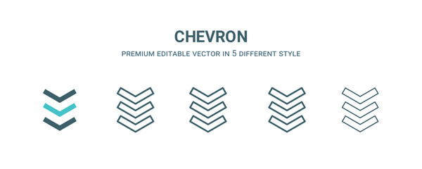 Wall Mural - chevron icon in 5 different style. Outline, filled, two color, thin chevron icon isolated on white background. Editable vector can be used web and mobile