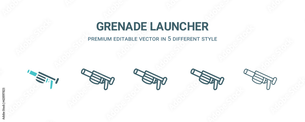 grenade launcher icon in 5 different style. Outline, filled, two color ...