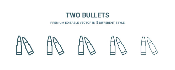 Wall Mural - two bullets icon in 5 different style. Thin, light, regular, bold, black two bullets icon isolated on white background.