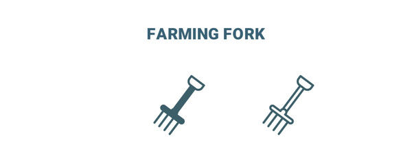 Sticker - farming fork icon. Line and filled farming fork icon from agriculture and farm collection. Outline vector isolated on white background. Editable farming fork symbol