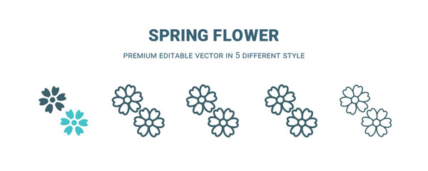 Wall Mural - spring flower icon in 5 different style. outline, filled, two color, thin spring flower icon isolate