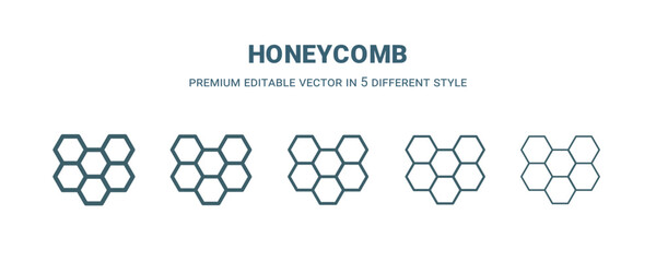 Wall Mural - honeycomb icon in 5 different style. thin, light, regular, bold, black honeycomb icon isolated on wh