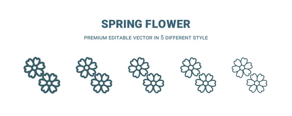 Wall Mural - spring flower icon in 5 different style. thin, light, regular, bold, black spring flower icon isolat