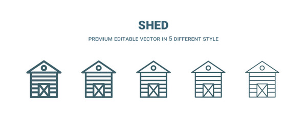 Wall Mural - shed icon in 5 different style. Thin, light, regular, bold, black shed icon isolated on white background.