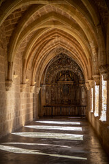 Sticker - Play of light and shadow in the Cistercian cloisters of the Monasterio de Piedra in Zaragoza, Aragon, Spain