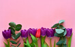 A bunch bouquet of tulipflowers on a empty copy space background