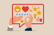 Hands People gesticulation  giving emoticon feedback such as stars, thumbs up. Customer feedback, opinion for product and services, review rating or evaluation. Vector illustration