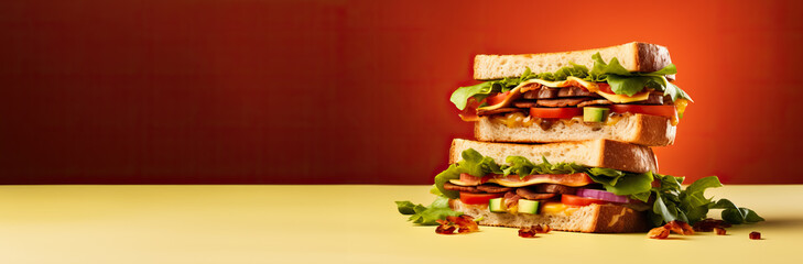 Wall Mural - Club sandwich isolated on red and yellow background