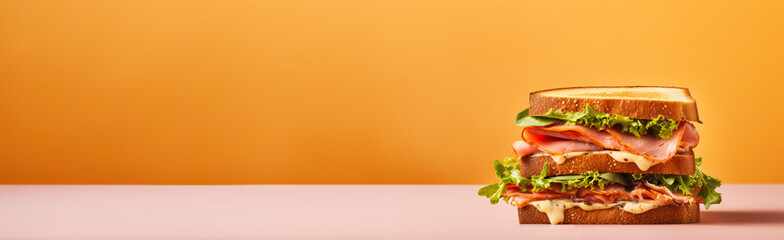 Wall Mural - Club sandwich isolated on orange background