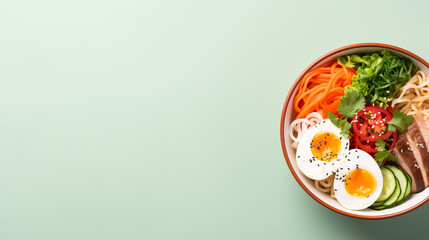 Wall Mural - Ramen on blue background with copy space