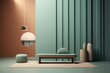 Conceptual 3d render of a living room, lounge, minimalist style, concept with calm colors and round architecture.
