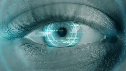 Wall Mural - blue digital eye with binary code. future innovation ai artificial intelligence hi-tech technology. 