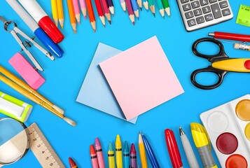 Sticker - Blank paper with school supplies on desk