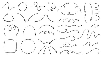 Wall Mural - hand drawn thin line arrows set. vector design elements isolated on white background.