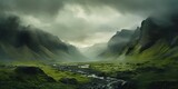 Fototapeta Natura - Generative AI, scenic green hills in the clouds, beautiful nature landscape aerial panorama, mountains, aerial photography