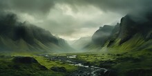 Generative AI, Scenic Green Hills In The Clouds, Beautiful Nature Landscape Aerial Panorama, Mountains, Aerial Photography
