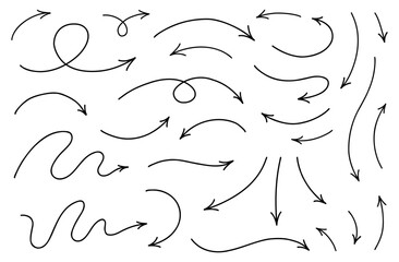 Wall Mural - hand drawn thin line arrows set. vector doodle design elements isolated on white background.