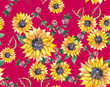 Watercolor, drawn, trendy, summer, bright, beautiful, textile, floral print, pattern, nature, garden, sun flowers, mood, decor, cards, interior, seamless on bright pink