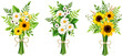 Bouquets of sunflowers, daisy flowers, fern, and grasses isolated on a white background. Set of vector illustrations