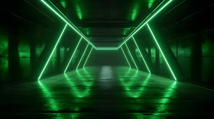 Wall Mural - sci fi futuristic neon laser electric cyber glowing bunker green lights stage garage hangar hallway 