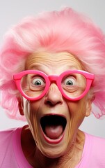 Funny looking grandma wears eyeglasses with very thick lenses. Generative AI