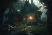 Spooky Witch's Cottage In The Woods - Generative AI