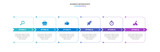 Fototapeta  - Timeline infographic with infochart. Modern presentation template with 6 spets for business process. Website template on white background for concept modern design. Horizontal layout.