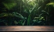 © oksa_studio - Wooden table top on blur tropical forest background with bokeh light. High quality photo