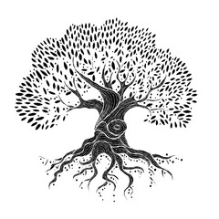 Wall Mural - Old big family tree with roots isolated on white. Concept Art for your design. Design interior ideas.