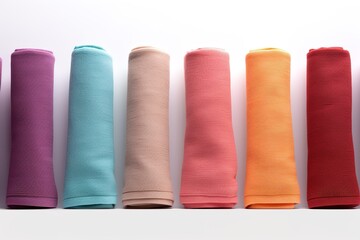 Wall Mural - Set of folded and rolled colorful towels on white.