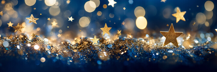 Wall Mural - abstract background with dark blue and gold particle. new year background with gold stars and sparkl
