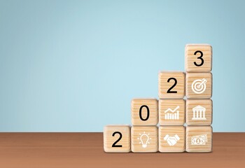 Wall Mural - Business concept. Woods cubes or blocks in step