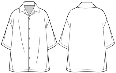 mens short sleeve drop shoulder oversized button up collared shirt flat sketch vector illustration f