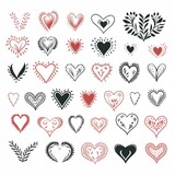 Fototapeta  - Doodle heart shapes set.