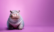 Cute Hippo, Studio Portrait With Copy Space On Side. Generative AI