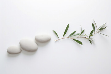 Wall Mural - Tranquil Nature: Sage Twig and Pebble Rocks Minimalist - Nature Inspired Graphic Resource